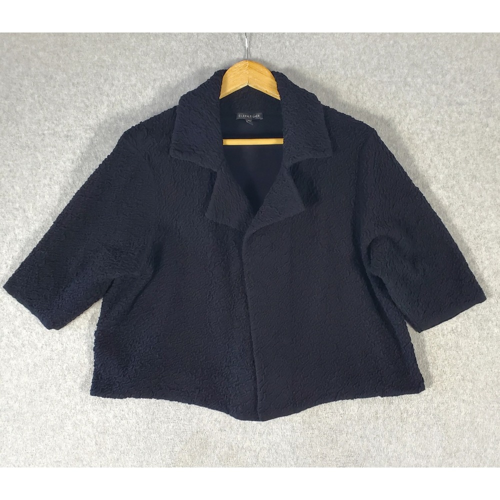 Eileen Fisher Womens XL Jacket Cardigan Black Textured Open Front Cropped